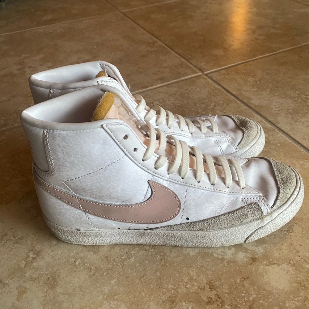 Nike White and Pink High-Top Sneakers